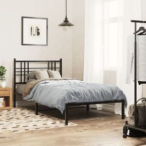 Imagine vidaXL Cadru de pat din metal cu tăblie, negru, 100x200 cm