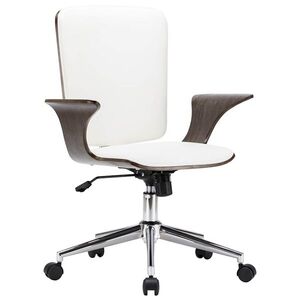 Imagine vidaXL Scaun de birou rotativ, alb, piele ecologică și lemn curbat