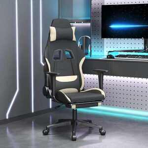 Imagine vidaXL Scaun de gaming cu suport picioare, negru și crem, textil
