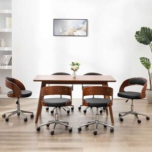 Imagine vidaXL Scaune pivotante, 6 buc. negru, lemn curbat & piele ecologică
