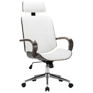 Imagine vidaXL Scaun de birou rotativ, alb, piele ecologică și lemn curbat