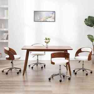 Imagine vidaXL Scaune pivotante, 4 buc. alb, lemn curbat & piele ecologică