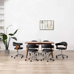 Imagine vidaXL Scaune pivotante, 6 buc. negru, lemn curbat & piele ecologică