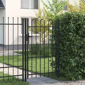 Imagine vidaXL Poartă de gard BOXTEL cu ușă simplă și partea superioară arcuită din oțel, 1x1, 5 m, negru