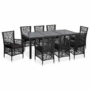 Imagine vidaXL Set mobilier de exterior, 9 piese, negru, poliratan