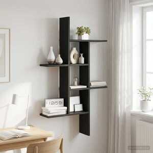 Imagine vidaXL Raft de perete Stejar Negru 61 x 15 x 102 cm Lemn prelucrat