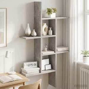 Imagine vidaXL Raft de perete Gri Beton 61 x 15 x 102 cm Lemn prelucrat