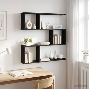 Imagine vidaXL Raft de perete Stejar Negru 80 x 12 x 79, 5 cm Lemn prelucrat