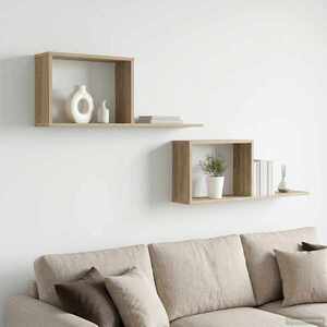 Imagine vidaXL Rafturi suspendate 2 buc. Stejar Sonoma 80 x 15 x 30 cm