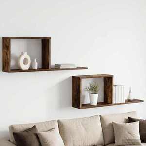 Imagine vidaXL Rafturi suspendate 2 buc. Stejar fumuriu 80 x 15 x 30 cm