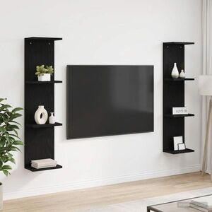 Imagine vidaXL Raft de perete 2 buc. Stejar Negru 25 x 15 x 100 cm
