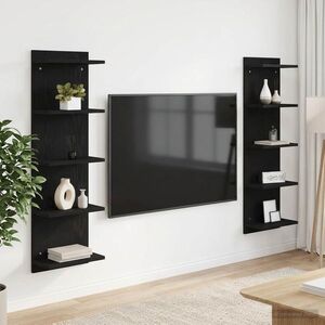 Imagine vidaXL Raft de perete 2 buc. Stejar Negru 30 x 15 x 100 cm
