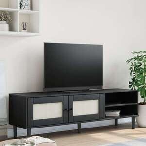 Imagine vidaXL Comodă TV SENJA aspect ratan negru, 158x40x49cm, lemn masiv pin