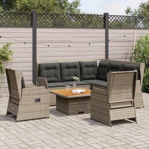 Imagine vidaXL Set mobilier de grădină cu perne, 5 piese, gri, poliratan