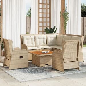 Imagine vidaXL Set mobilier de grădină cu perne, 5 piese, bej, poliratan
