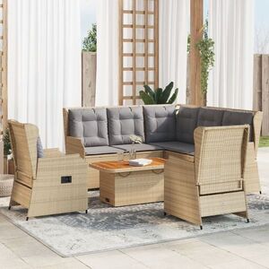 Imagine vidaXL Set mobilier de grădină cu perne, 6 piese, bej, poliratan