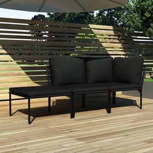 Imagine vidaXL Set mobilier de grădină cu perne, 3 piese, negru, PVC