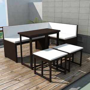 Imagine vidaXL Set mobilier exterior pliabil, 5 piese, maro, oțel, poliratan
