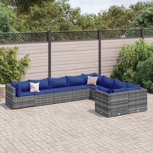 Imagine vidaXL Set canapele de grădină, 9 piese, cu perne, gri, poliratan