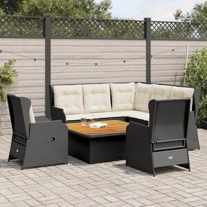 Imagine vidaXL Set mobilier de grădină cu perne, 6 piese, negru, poliratan
