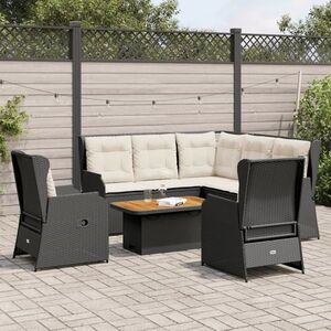 Imagine vidaXL Set mobilier de grădină cu perne, 6 piese, negru, poliratan
