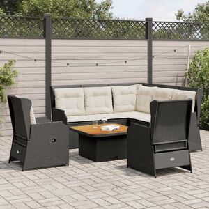 Imagine vidaXL Set mobilier de grădină cu perne, 6 piese, negru, poliratan