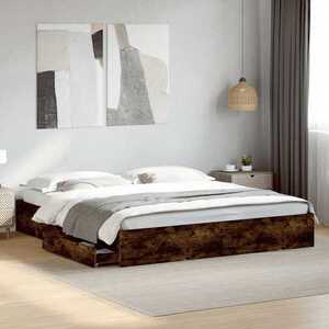 Imagine vidaXL Cadru de pat cu sertare stejar fumuriu 200x200cm lemn prelucrat