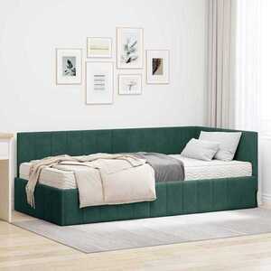 Imagine vidaXL Cadru de pat colțar cu saltea cu headboard 2 buc. Verde Catifea