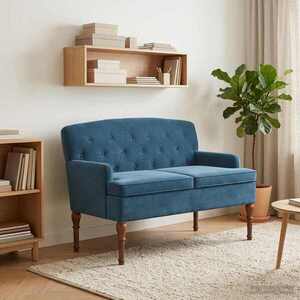 Imagine vidaXL Canapea cu capitonaj butonat albastru 111 x 65 x 79 cm Catifea