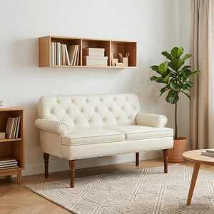 Imagine vidaXL Canapea cu capitonaj butonat Crem 120 x 65 x 77 cm