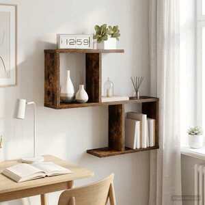 Imagine vidaXL Raft de perete Stejar fumuriu 60 x 12 x 50, 5 cm Lemn prelucrat