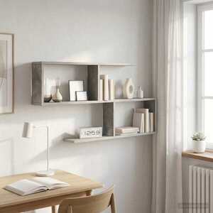 Imagine vidaXL Raft de perete Gri Beton 100 x 12 x 50, 5 cm Lemn prelucrat