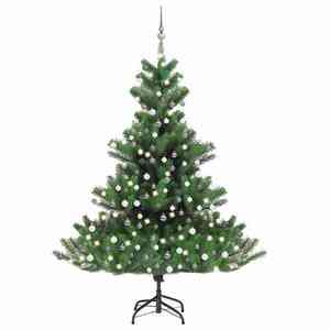 Imagine vidaXL Pom Crăciun artificial brad Nordmann LED&globuri verde, 210 cm