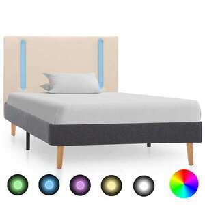 Imagine vidaXL Cadru pat cu LED, crem și gri închis, 100 x 200 cm, textil