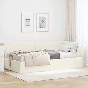 Imagine vidaXL Cadru de pat colțar cu saltea cu headboard 2 buc. Crem Catifea