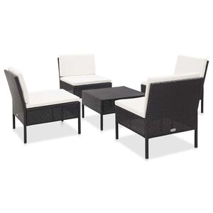 Imagine vidaXL Set mobilier de grădină cu perne, 5 piese, negru, poliratan