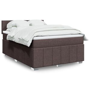 Imagine vidaXL Pat box spring cu saltea, maro închis, 160x200 cm, textil