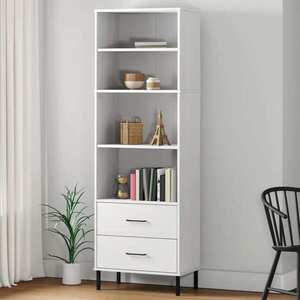 Imagine vidaXL Bibliotecă cu 2 sertare OSLO, alb, 60x35x180 cm, lemn masiv