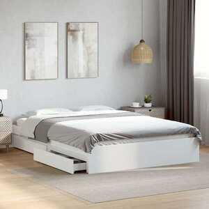 Imagine vidaXL Cadru pat cu sertare alb extralucios 150x200 cm, lemn prelucrat