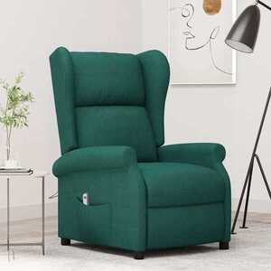 Imagine vidaXL Fotoliu rabatabil electric cu spătar aripi, verde închis, textil