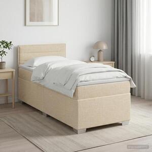 Imagine vidaXL Pat boxspring cu saltea cu headboard Crem 80 x 200 cm Țesătură