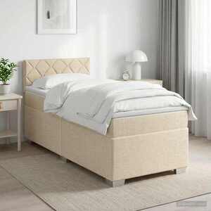 Imagine vidaXL Pat boxspring cu saltea cu headboard Crem 80 x 200 cm Țesătură