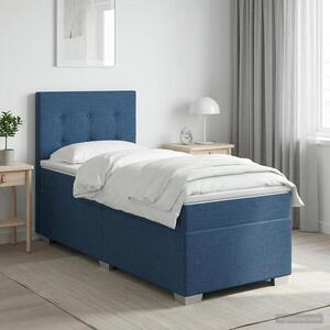 Imagine vidaXL Pat boxspring cu saltea albastru 90 x 190 cm Țesătură
