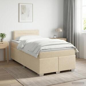 Imagine vidaXL Pat boxspring cu saltea cu headboard Crem 120 x 200 cm Țesătură