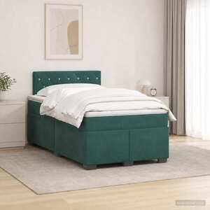 Imagine vidaXL Pat boxspring cu saltea Verde închis 120 x 200 cm Catifea