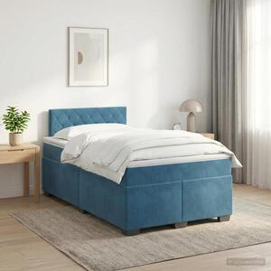 Imagine vidaXL Pat boxspring cu saltea Albastru închis 120 x 200 cm Catifea