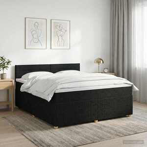 Imagine vidaXL Pat boxspring cu saltea Negru 140 x 190 cm Țesătură