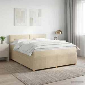 Imagine vidaXL Pat boxspring cu saltea cu headboard Crem 140 x 190 cm Țesătură