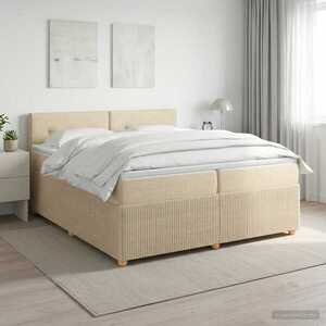 Imagine vidaXL Pat boxspring cu saltea cu headboard Crem 200 x 200 cm Țesătură