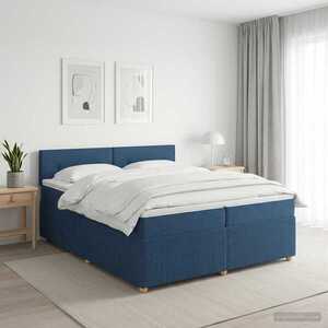 Imagine vidaXL Pat boxspring cu saltea albastru 200 x 200 cm Țesătură